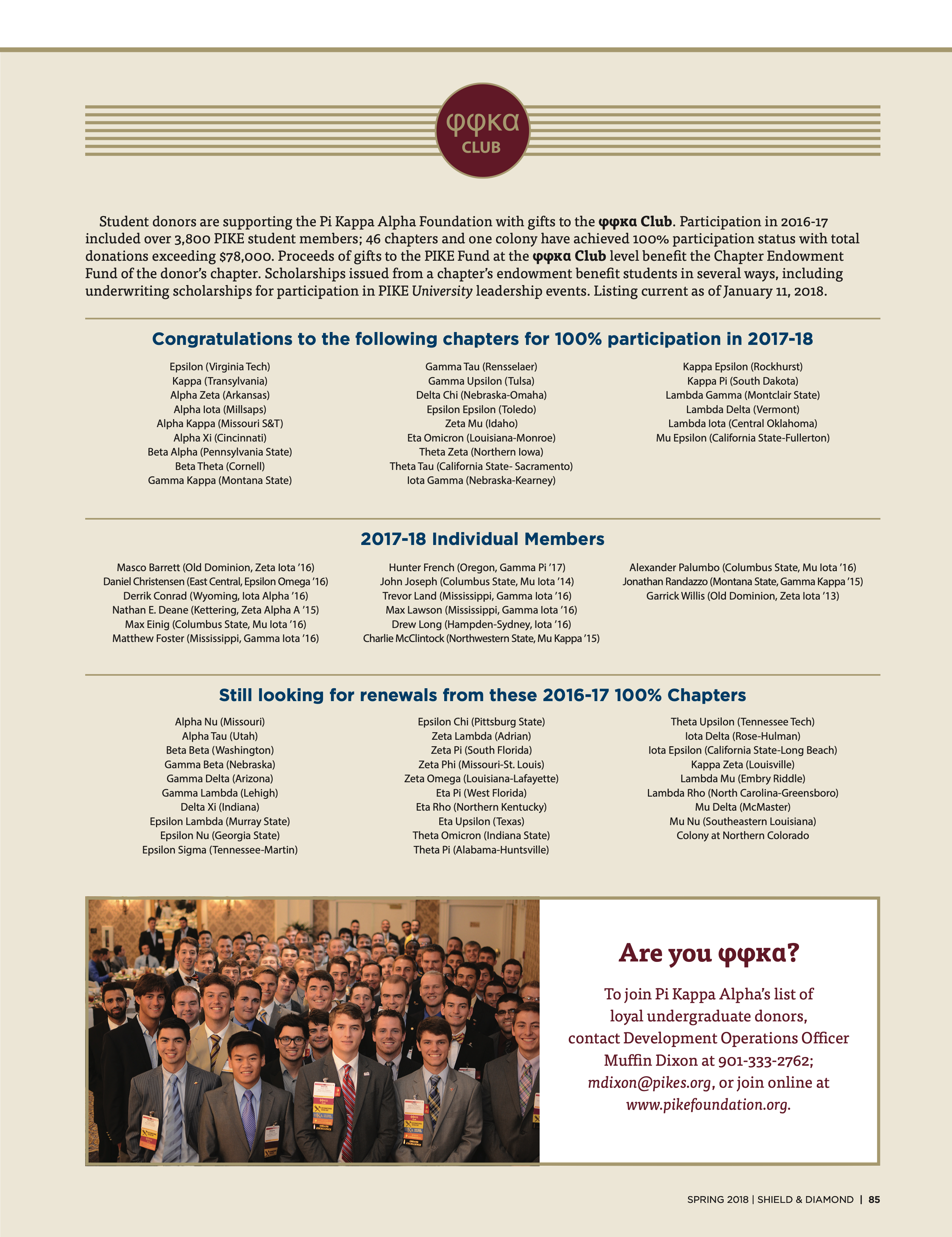 Phi Phi Kappa Alpha Club, Spring 2018